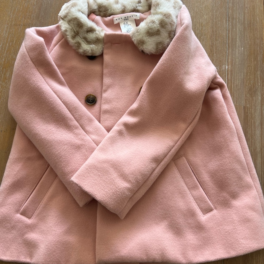 Max Studio Pink Pea Coat with Faux Fur Collar